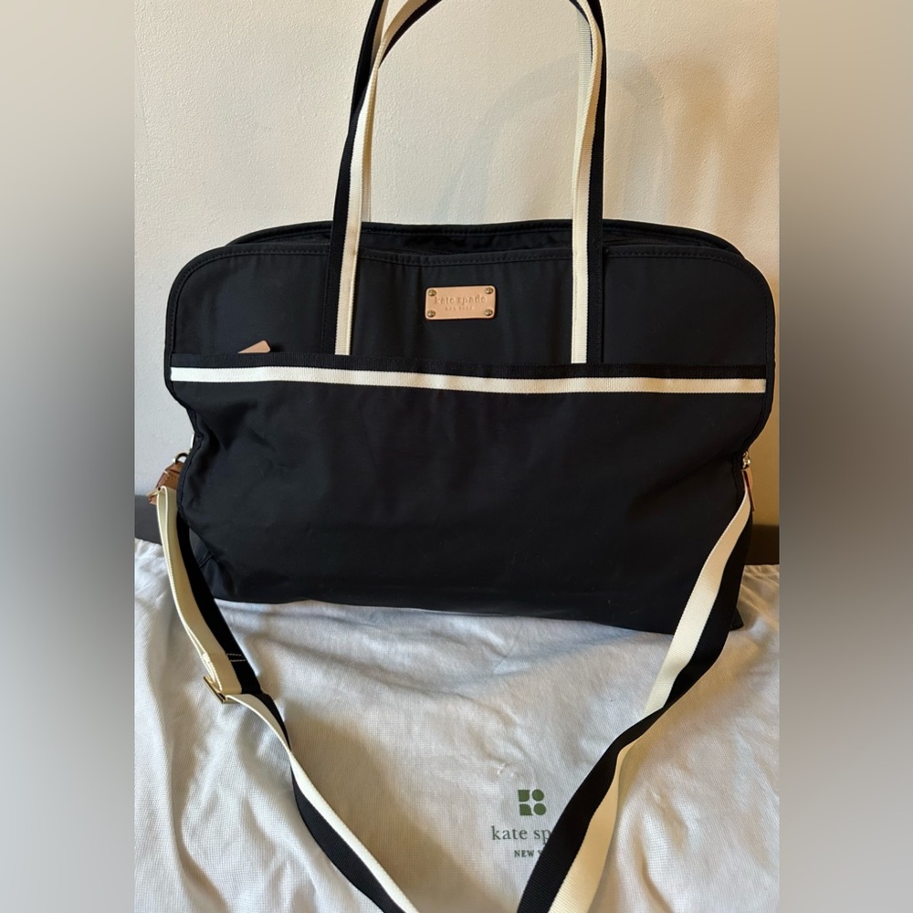 Kate spade large duffle bag black and white with leather trim and dustbag